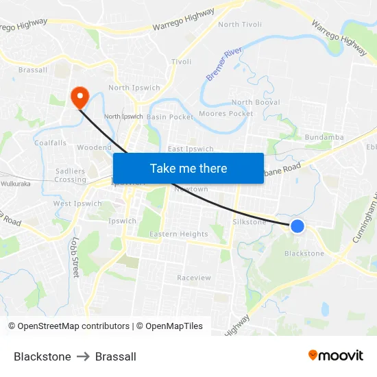 Blackstone to Brassall map