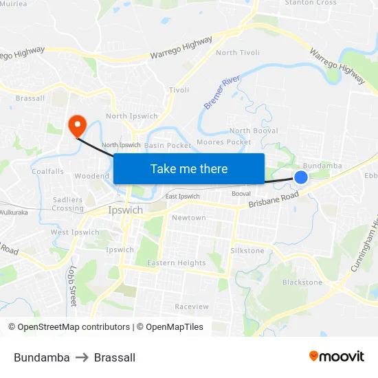 Bundamba to Brassall map