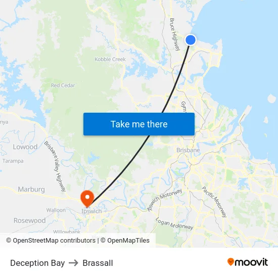Deception Bay to Brassall map