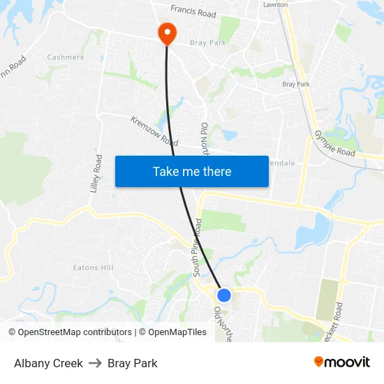 Albany Creek to Bray Park map
