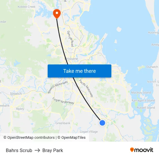 Bahrs Scrub to Bray Park map