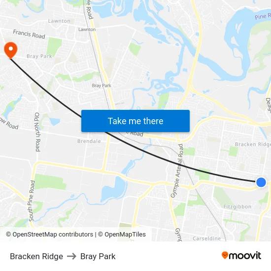 Bracken Ridge to Bray Park map