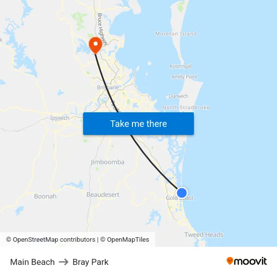 Main Beach to Bray Park map