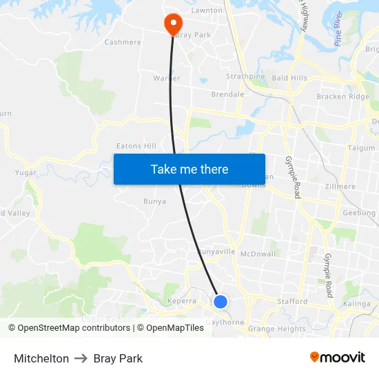Mitchelton to Bray Park map