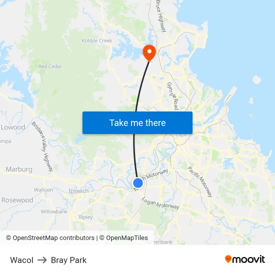 Wacol to Bray Park map