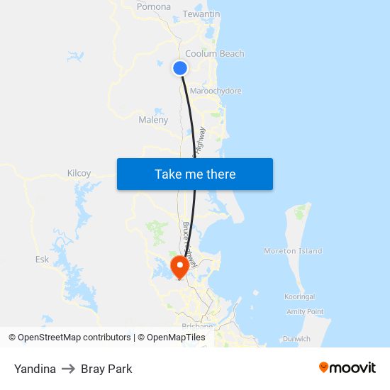 Yandina to Bray Park map