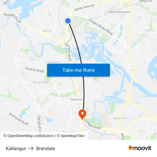 Kallangur to Brendale map