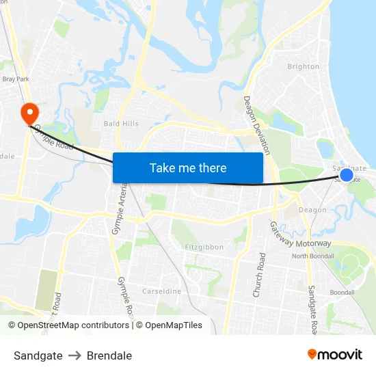 Sandgate to Brendale map