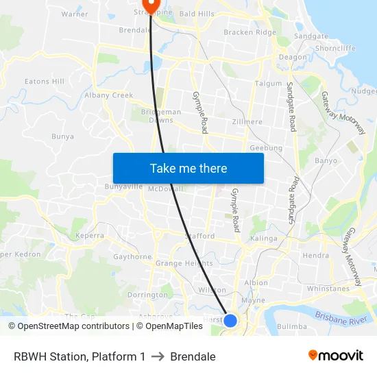 RBWH Station, Platform 1 to Brendale map