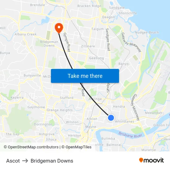 Ascot to Bridgeman Downs map