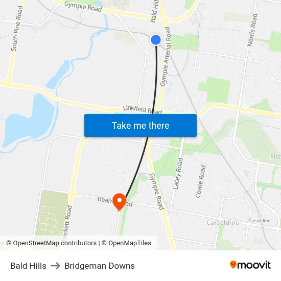 Bald Hills to Bridgeman Downs map