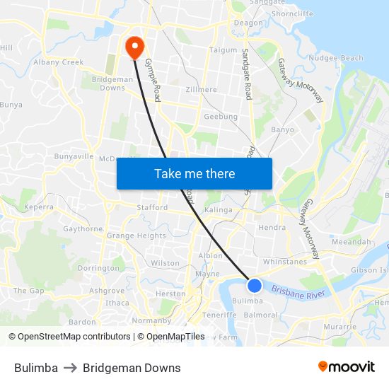 Bulimba to Bridgeman Downs map