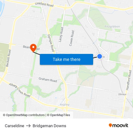 Carseldine to Bridgeman Downs map