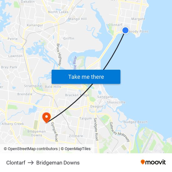 Clontarf to Bridgeman Downs map