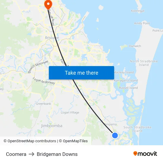 Coomera to Bridgeman Downs map
