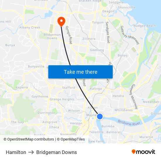 Hamilton to Bridgeman Downs map