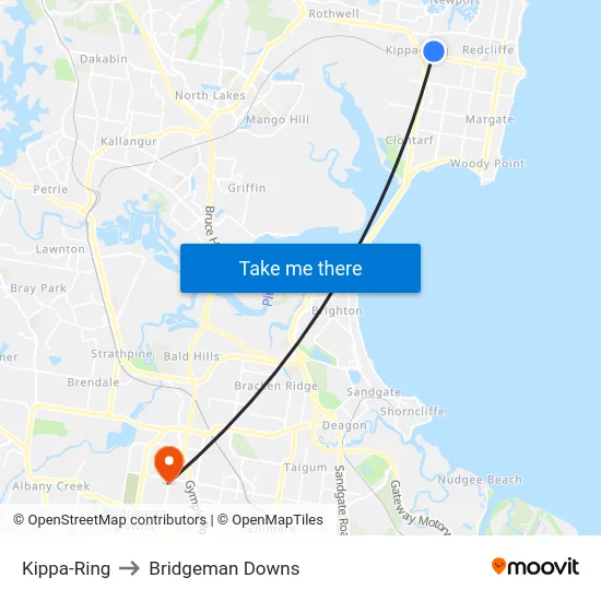 Kippa-Ring to Bridgeman Downs map