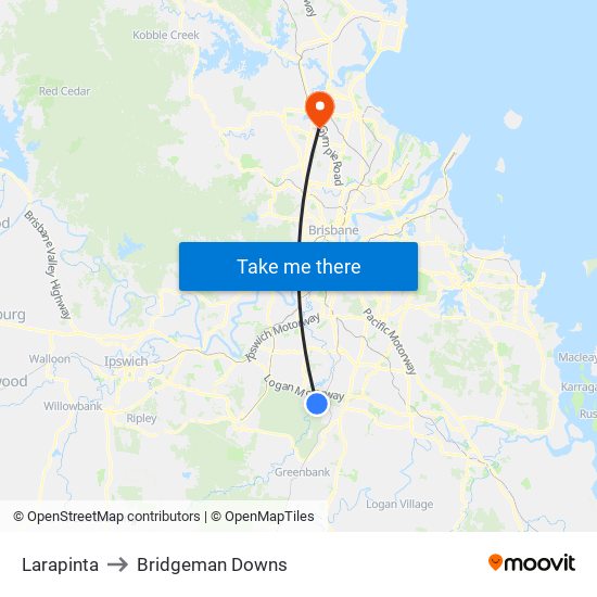 Larapinta to Bridgeman Downs map