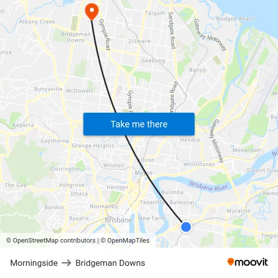 Morningside to Bridgeman Downs map