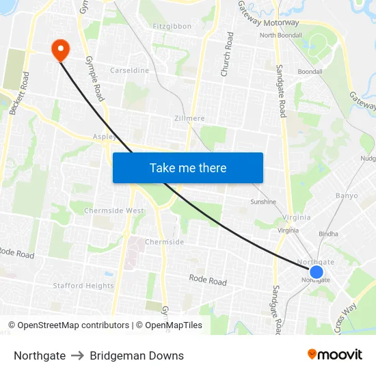 Northgate to Bridgeman Downs map