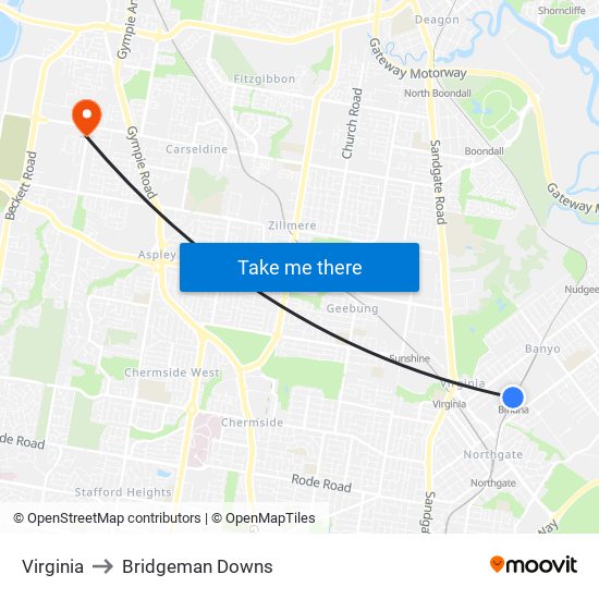 Virginia to Bridgeman Downs map