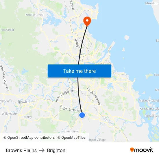 Browns Plains to Brighton map