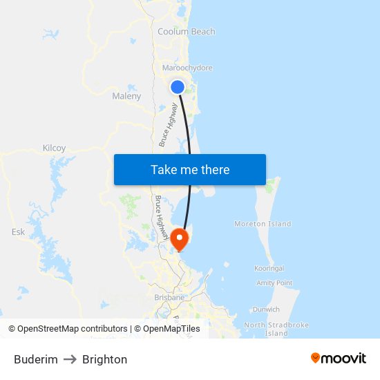 Buderim to Brighton map