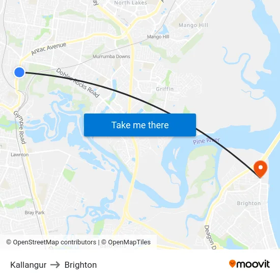 Kallangur to Brighton map