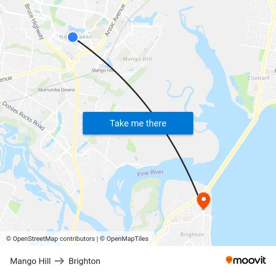 Mango Hill to Brighton map