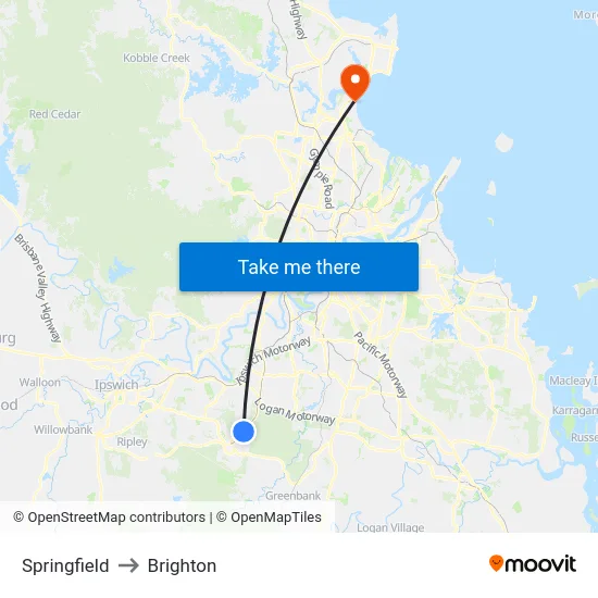 Springfield to Brighton map