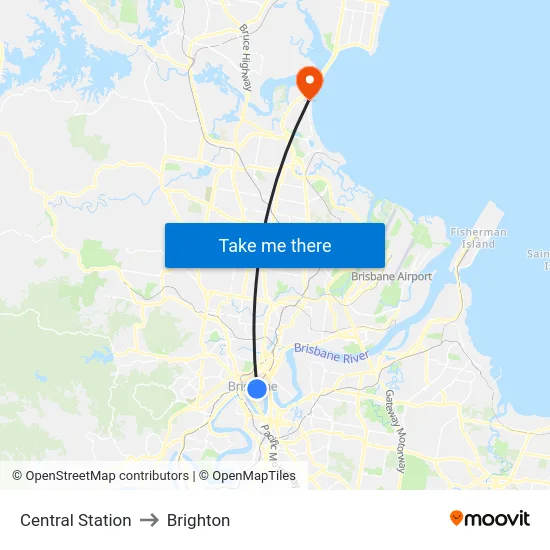 Central Station to Brighton map