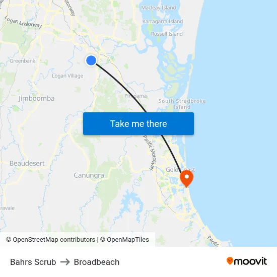 Bahrs Scrub to Broadbeach map