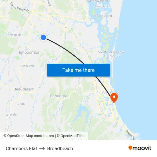 Chambers Flat to Broadbeach map