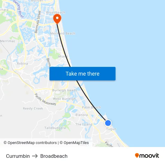 Currumbin to Broadbeach map