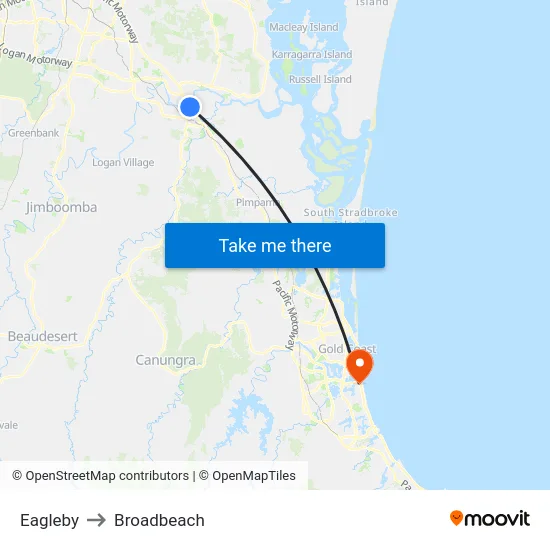 Eagleby to Broadbeach map