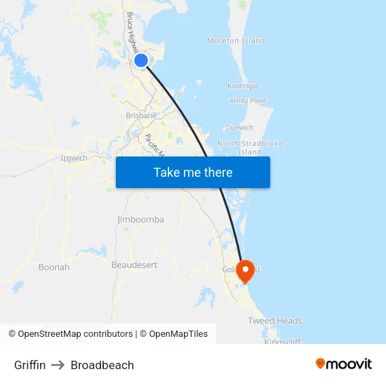 Griffin to Broadbeach map