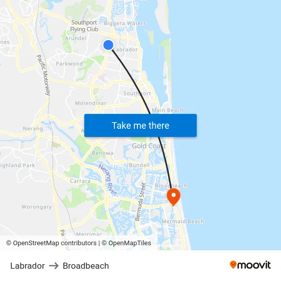 Labrador to Broadbeach map