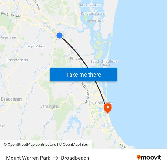 Mount Warren Park to Broadbeach map