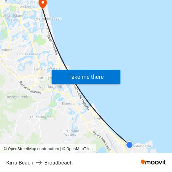 Kirra Beach to Broadbeach map
