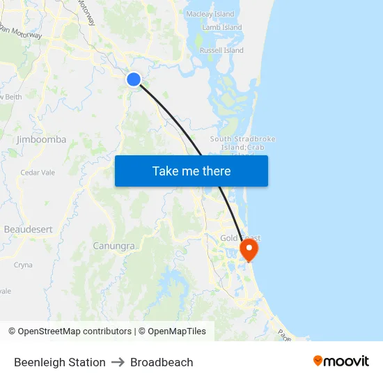 Beenleigh Station to Broadbeach map
