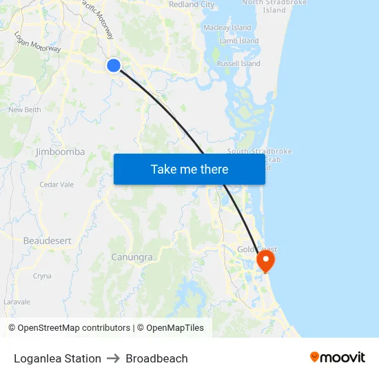 Loganlea Station to Broadbeach map