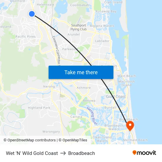 Wet 'N' Wild Gold Coast to Broadbeach map