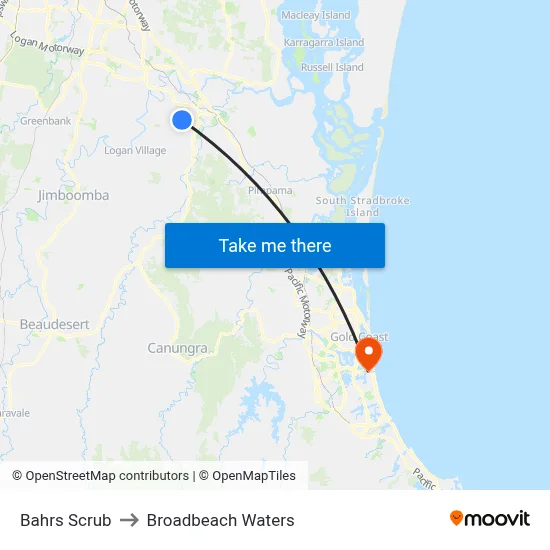 Bahrs Scrub to Broadbeach Waters map