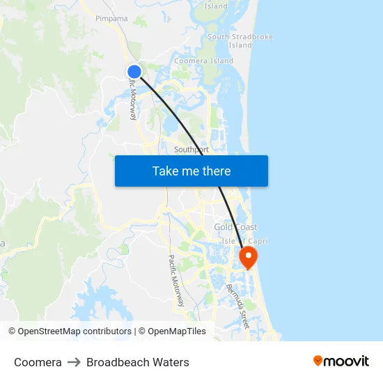 Coomera to Broadbeach Waters map
