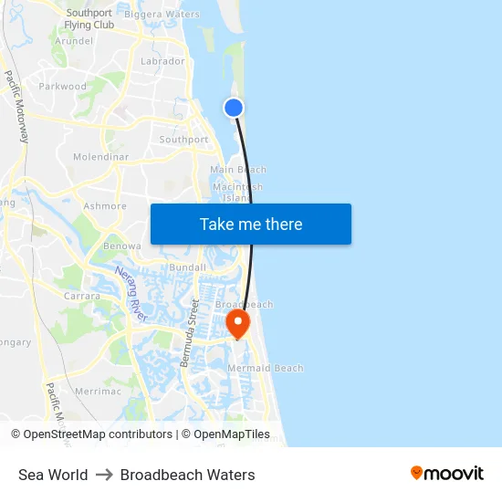 Sea World to Broadbeach Waters map