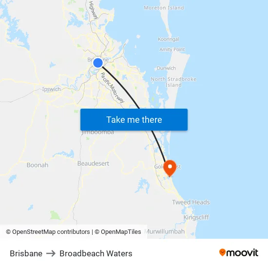 Brisbane to Broadbeach Waters map