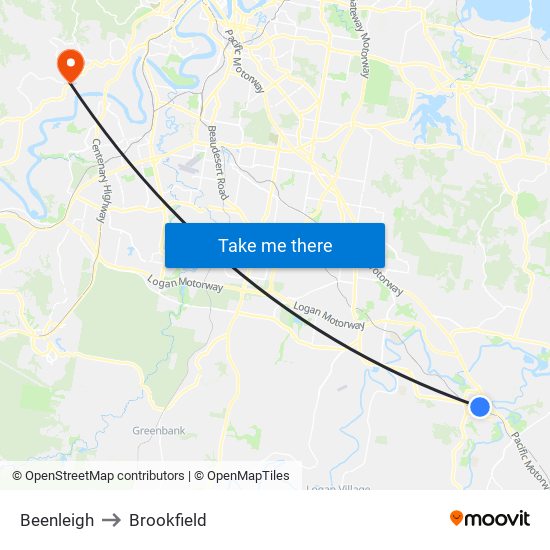 Beenleigh to Brookfield map