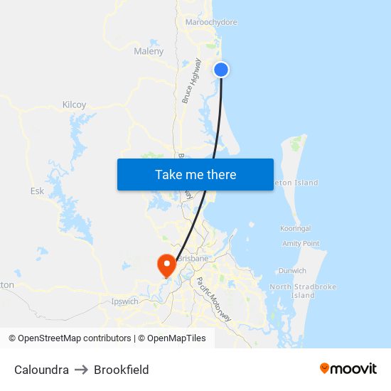 Caloundra to Brookfield map