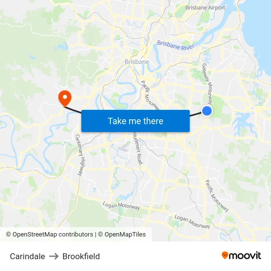 Carindale to Brookfield map