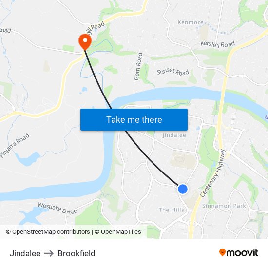 Jindalee to Brookfield map